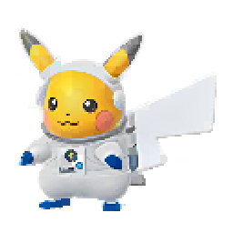 Shiny Astronaut Pikachu wearing a spacesuit and glass helmet in Pokémon GO